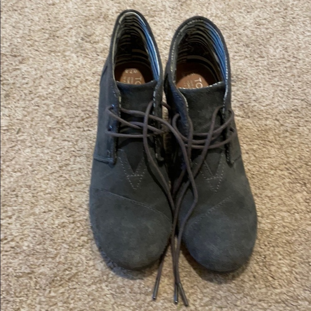 Toms Grey Suede Kala Wedge Booties
